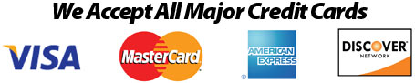 We accept all major credit cards: Visa, MasterCard, American Express, Discover Card.
